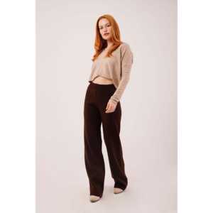 Pantalon tricoté marron taille haute à jambes larges respirant pour la vente en gros - Product Image 6