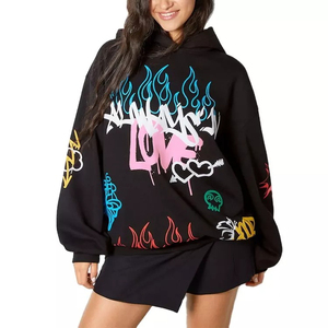 Sweats à capuche noirs thermiques à impression tout bouffante personnalisés pour femmes Sweats à capuche d'hiver de grande taille XS Vente en gros avec quantité minimale de commande bas - Product Image 1