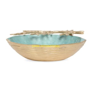 Bol de service royal en métal décoratif avec branche en émail turquoise, pièce maîtresse de table unique faite à la main, bol à fruits pour la salle à manger - Product Image 2