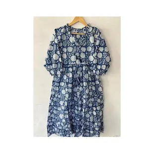 Wholesale Supply Blue Kitty Pure Cotton Handblock Dress for Women Available at Wholesale Price from India