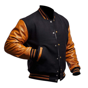 แจ็กเก็ตเบสบอลแขนหนังสำหรับผู้ชายเสื้อแจ็คเก็ตขนสัตว์100% เรียบ - Product Image 4