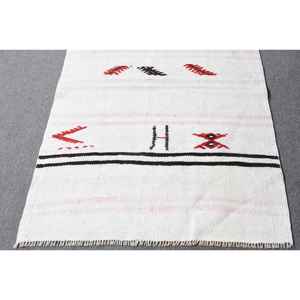 Alfombra Turca, Alfombra Vintage de 3.1x10 pies, Alfombra de Lana Ikat Blanca - Product Image 4