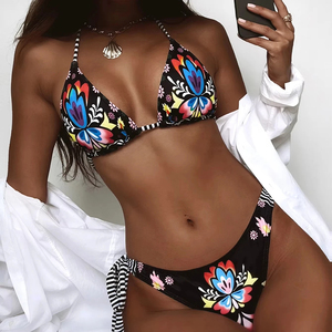 Traje de Baño Bikini de Dos Piezas para Mujer, con Tirantes Halter, de Spandex/Nylon, Estilo Cheeky, con Push-Up, para la Playa, Vacaciones de Verano, Fiestas en la Piscina - Product Image 1