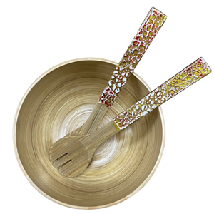 Vente en gros d'ustensiles de cuisine de style boho bol de vadrouille en bambou décoratif bol à salade incrusté poli avec des prix bon marché du Vietnam - Product Image 3