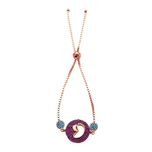 Mamá y bebé pies diseño rubí y turquesa CZ piedra venta al por mayor hecho a mano turco ajustable tenis 925 pulsera de plata esterlina - Product Image 1