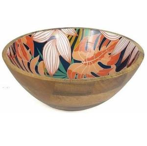 Tazón Grande Redondo de Madera de Acacia Estampada 100% Natural Hecho a Mano, Tazón de Madera de Bambú para Ensaladas y Frutas, Tazones de Esmalte para Alimentos para el Hogar y Hoteles - Product Image 1