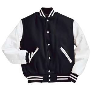 Chaqueta universitaria para hombre de alta calidad 2025 con bombardero de cuero de béisbol negro bordado con diseño OEM de manga de lona - Product Image 3