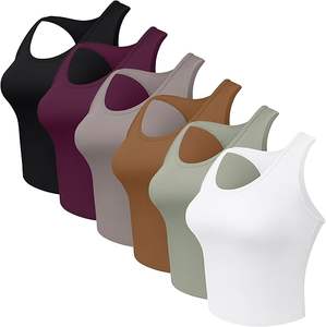 Mujeres sin mangas Tank Tops acanalado cordón lateral fruncido básico Crop Tank Top señoras - Product Image 1