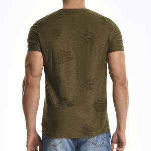 Nueva moda de manga corta de cuello redondo para hombre, camiseta desgastada, camiseta de lavado ácido de algodón para hombre más vendida - Product Image 3