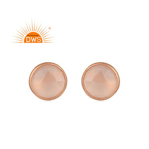 Superventas plata esterlina chapado en oro rosa natural Calcedonia piedra preciosa Stud pendiente joyería personalizada para mujer regalo para él - Product Image 1
