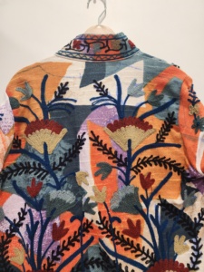 Veste d'hiver courte unisexe décontractée vintage en broderie Suzani, lavée à la pierre, brodée, style bohème, rembourrage en coton, col floral - Product Image 6