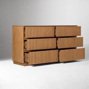 Comò Contenitore All'Ingrosso Personalizzato ODM OEM Moderno Mid-Century in Noce con Frontale Scanalato a 6 Cassetti - Product Image 6