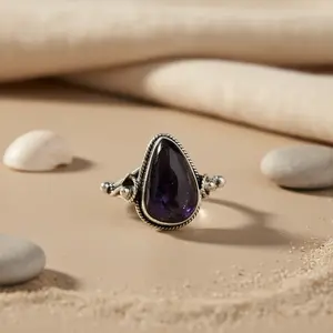 Anillo de Oro Rosa de 18K con Iolita en Forma de Lágrima para Mujer, Anillo de Plata 925 con Gema de Corte Ovalado, Joyería Fina para Regalos - Product Image 3