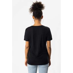 Camiseta de Lino con Cuello en V para Mujer, Corte Ajustado, Informal, Transpirable, de Nailon, Tallas XS-XXS-XL Disponibles, Decorada con Malla y Letras - Product Image 4