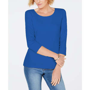 Top in maglia da donna Karen Scott in cotone con maniche a 3/4, blu, taglia piccola - Product Image 1