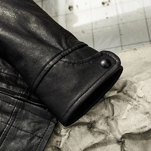 แจ็คเก็ตหนัง100% สไตล์พังค์สำหรับผู้ชายแจ็คเก็ตหนังแท้สำหรับนักขี่มอเตอร์ไซค์เสื้อโค้ทลำลองกันลมมีกระเป๋า - Product Image 3