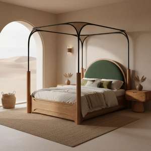 Lit pliable réglable en bois massif sculpté à la main avec une construction durable, design moderne pour une utilisation en chambre à coucher - Product Image 1