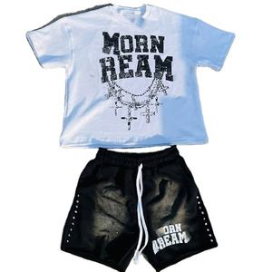 Conjunto de Camiseta y Pantalones Cortos para Hombre, Estampado en Serigrafía, Estilo Vintage, Lavado Ácido, Alta Calidad, Venta al Por Mayor - Product Image 3