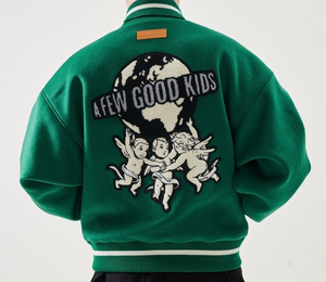 Vente en gros Logo personnalisé Chenille Broderie Patch Vert Couleur Laine Letterman Varsity College Vestes - Product Image 2