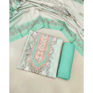 Conjunto de traje de mujer sin coser de algodón verde con estampado de diseñador - Product Image 1