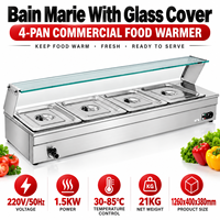 Bain-marie électrique professionnel de comptoir 4 bacs 1500W 220V en acier inoxydable avec protection anti-éclaboussures pour maintien au chaud des soupes et aliments