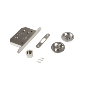 Kit chiavistello rotondo in acciaio Emuca per porte scorrevoli finitura nichel satinato - Product Image 1