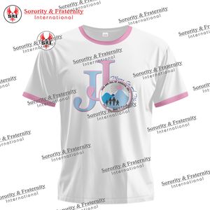 T-shirts brodés pour femmes avec lettres grecques de la sororité Jack and Jill |   Jack and Jill USA – T-shirt bleu et rose à col rond pour homme et femme - Product Image 4