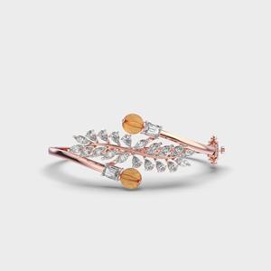 Bracelet ouvert en or rose 9 carats jaune/blanc avec motif feuille en diamant cultivé en laboratoire - Product Image 2