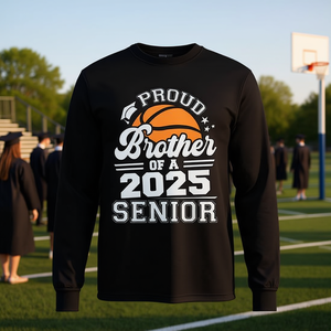 2025 Senior Basketball Grad Long Sleeve T-Shirt Proud <b>Brother</b> Graduation <b>Gift</b> Customizable Promotional T-Shirt - Product Image 3