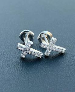 Pendientes de Cruz con Diamantes Moissanite VVS con Certificado GRA, Chapados en Oro sobre Plata 925, Joyería Fina para Regalo de Cumpleaños - Product Image 1