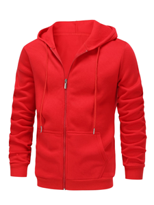 Vente Flash : Sweat à Capuche Zippé Rouge Personnalisé, Coupe Oversize, en Molleton Mélange Coton-Polyester 350 GSM, Impression Gonflée, Couleur Unie, Idéal pour l'Automne - Product Image 1