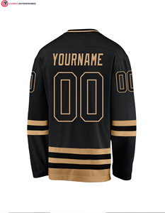 Maillot de hockey personnalisé noir-ancien or avec logo et nom imprimés, service OEM disponible, sublimation 100% polyester - Product Image 4