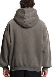 Men's Winter Casual <b>Drop</b> Shoulder Hoodie Zip-Up Fleece 100% Cotton 360 GSM Breathable O-Neck Solid Embroidered <b>Acid</b> Washed - Product Image 2