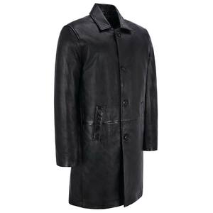 Nuevo abrigo largo negro de cuero 2024 nuevo abrigo de piel de oveja Real hasta la rodilla estilo Blackcoat para hombres ODM Supply - Product Image 3