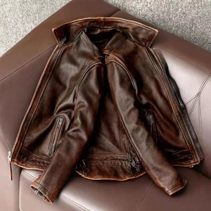 Veste en cuir pour homme en matériau pur personnalisée OEM, col montant, vêtements d'automne et d'hiver, adaptée aux manteaux en cuir véritable pour homme - Product Image 3