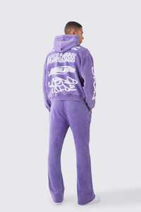 Ensemble sweat-shirt à capuche court surdimensionné et pantalon de survêtement évasé noir délavé pour homme, imprimé personnalisé, streetwear, ensemble de survêtement délavé en 2 pièces - Product Image 6