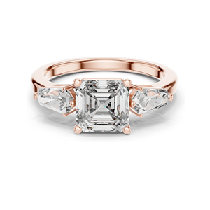 แหวนหมั้นเพชรทรง Asscher 3 เม็ด สำหรับผู้หญิง ความใส VVS-VS สี EF ทอง 18KT, 14KT, 10KT และเงิน 925 - Product Image 1