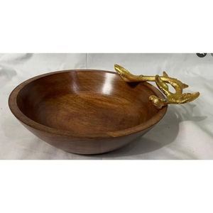 Eco-Friendly Modern Wooden Food <b>Serving</b> <b>Bowl</b> Gold Accent Fruits <b>Salad</b> <b>Serving</b> <b>Bowl</b> For Home And Wedding Catering - Product Image 2