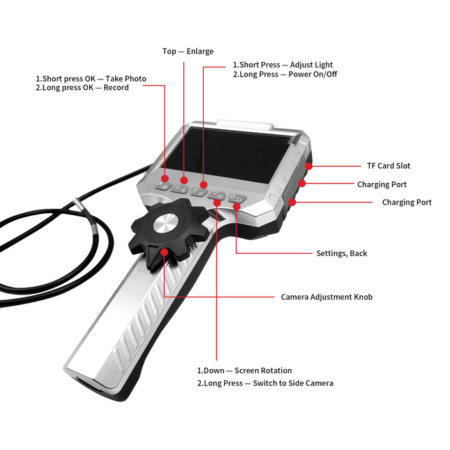 Industrial Video Borescope 4.3inch IPS Display HD Digital Inspection Camera IP67 Waterproof 6X Digital Zoom 6pcs Adjustable LEDs