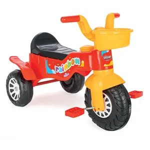 Kualitas tinggi plastik grosir mainan baru sepeda roda tiga pelangi roda kemudi dengan Pedal naik mobil bayi mainan naik untuk anak-anak