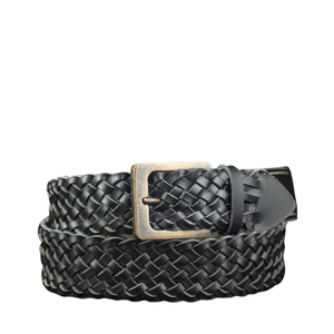 Cinturones Trenzados de Cuero Genuino de Alta Calidad para Hombre 2026, Cinturón Casual Negro con Logotipo Personalizado, Patrón Tejido, Venta al Por Mayor OEM - Product Image 1