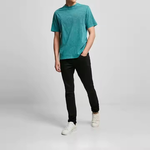 Haute qualité 100% coton lavage à l'acide t-shirts pour hommes Logo personnalisé respirant surdimensionné goutte épaule préfet coupe solide OEM - Product Image 4