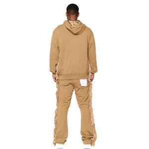 Pantalon évasé vintage décontracté d'hiver 100% coton avec logo brodé personnalisé, franges colorées sur le côté et cordon de serrage multicolore à la taille élastique - Product Image 4