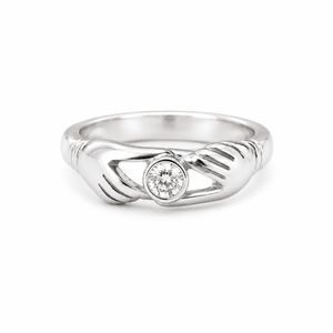 14k Yellow Gold and Rhodium Plated Claddagh Inspired <b>Ring</b> with Cut Zircon - Product Image 3