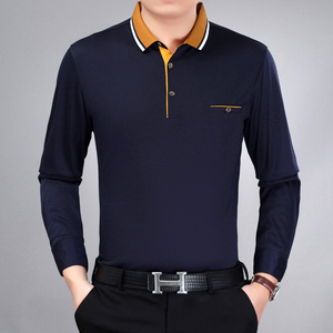 Camisetas de manga larga con cuello en V de algodón liso clásico al por mayor, polos para hombre de manga larga completa - Product Image 3