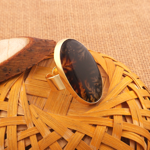 Haute qualité naturel montana agate cabochon pierres précieuses anneau laiton plaqué or pince réglage forme ovale bague réglable pour dames - Product Image 4