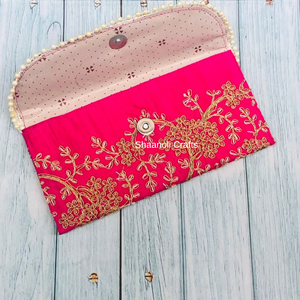 Pochette mobile ethnique indienne faite à la main, motif brodé Zardozi, doublure en polyester, fermeture à bouton, sac cadeau pour mariage - Product Image 6
