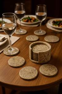 Ensemble de dessous-de-verre en marbre naturel avec support, décoration de table en pierre fossile - Product Image 4