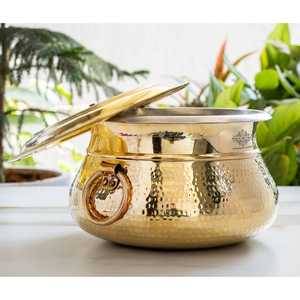 Olla de latón martillado Handi para sopa y caldos con asa, revestimiento de estaño y tapa de licra - Product Image 2