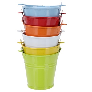 Cubo de cubo de metal galvanizado colorido con mango lateral, maceta de flores de forma redonda para decoración de hogar y jardín - Product Image 2